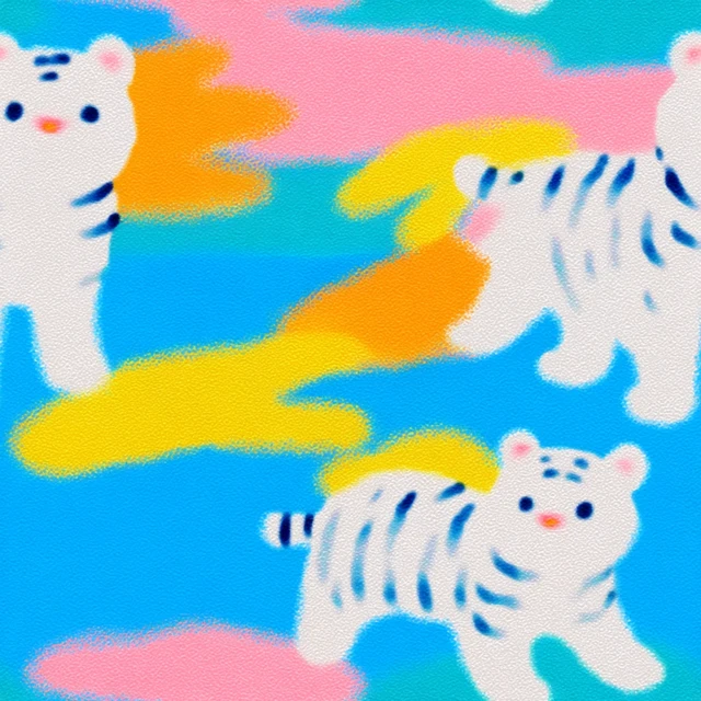 Striped Cat Illustration in Sky Blue and White