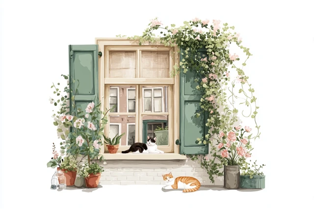 Spring Window Art Amsterdam Cats Vintage