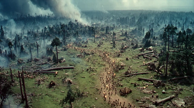 Orcs Devastate Forest Epic Battle Scene Retro Color