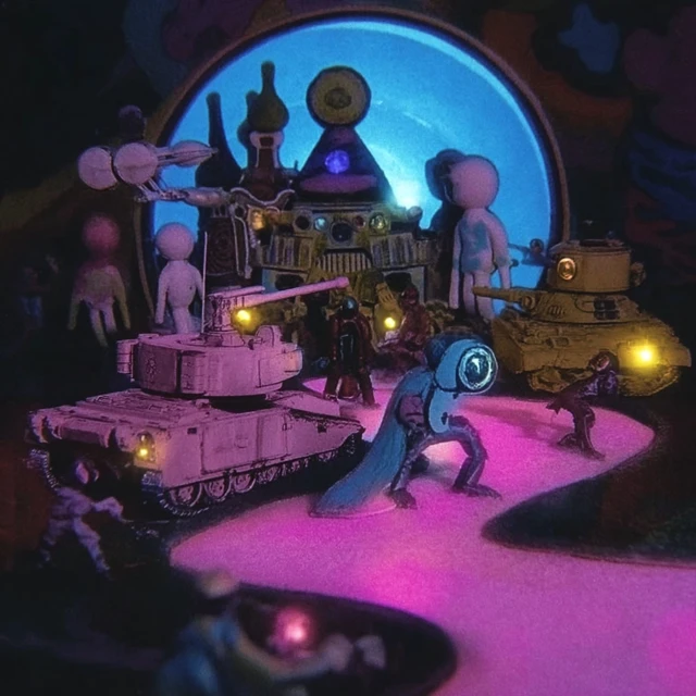 Claymation Fantasy War Miniature with Elves Tanks and Drones