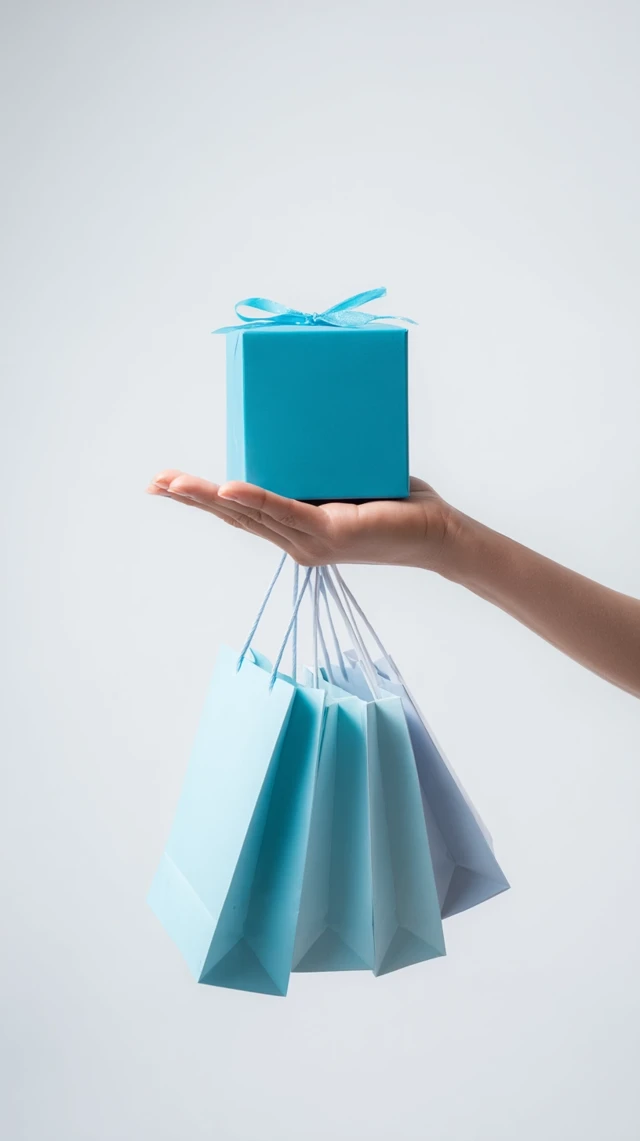 Shopping Rewards Hand Holding Gift Box and Bags
