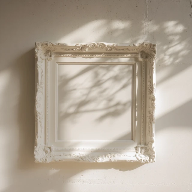 Empty Baroque Picture Frame on Gallery Wall