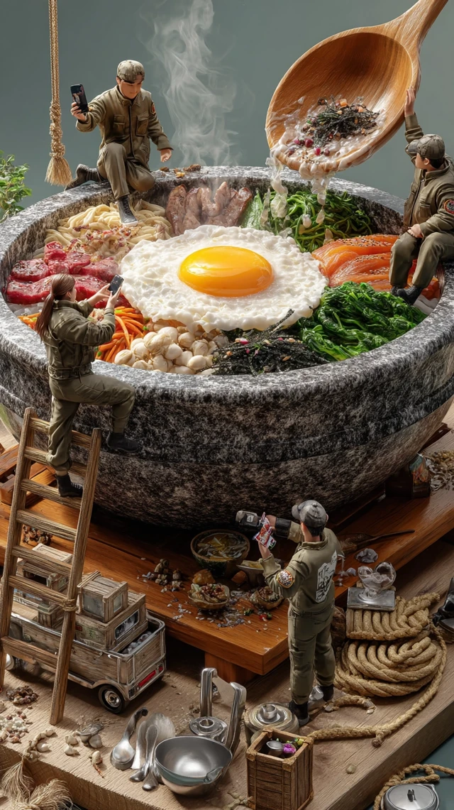 Bibimbap Feast Miniature People UltraRealistic Top View