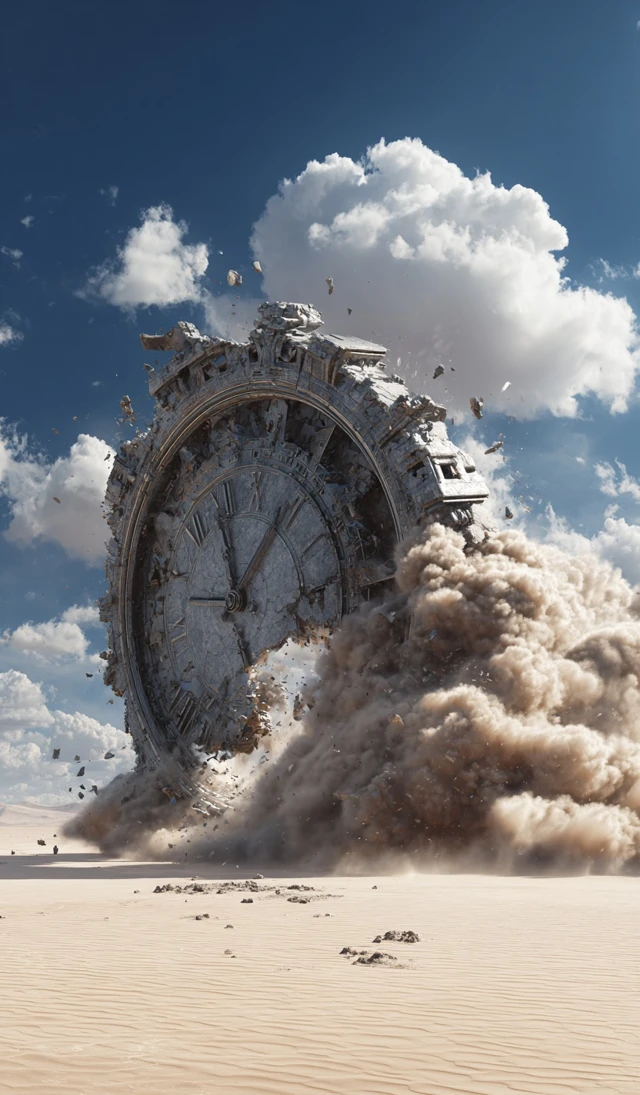 Falling Clock Surreal Desert Landscape Photorealistic