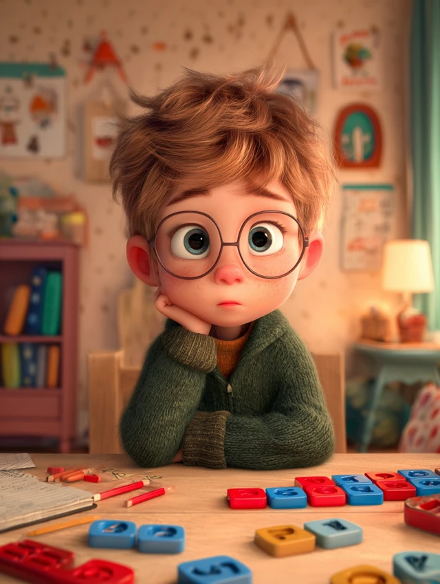 Pixar Boy Doing Math Educational Cartoon
