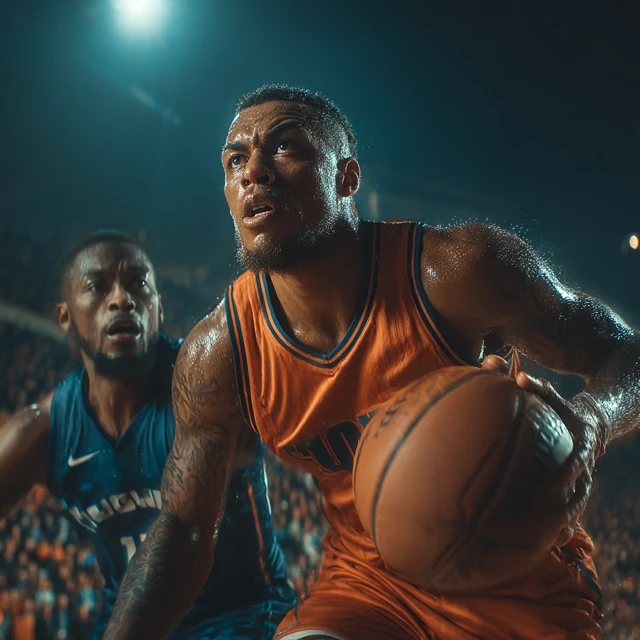 Basketball Players in Action at Arena