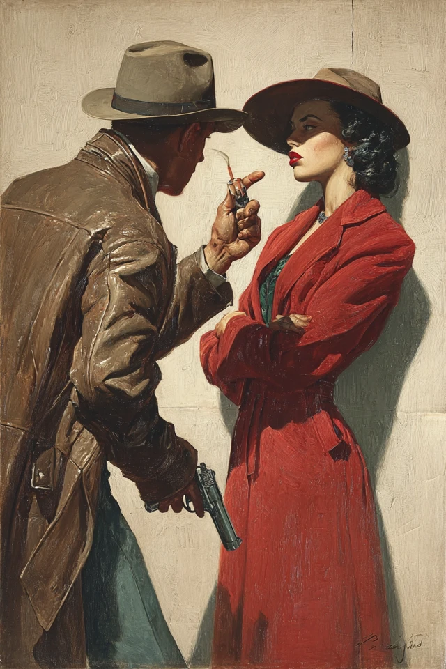 1940s Pulp Noir Romance Painting