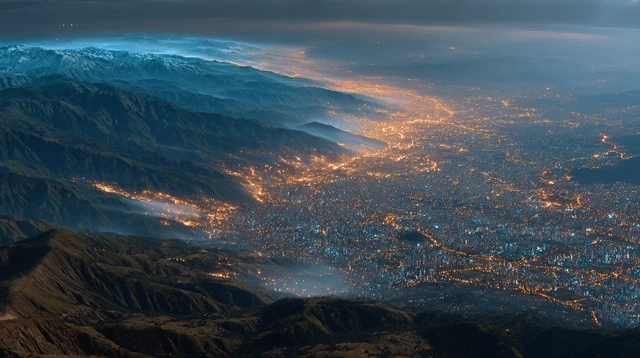 Aerial Cityscape Contrasting Heat and Coolness