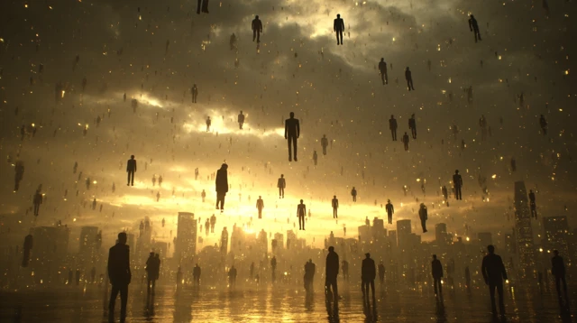 Falling People Over City Dark Fantasy Artwork