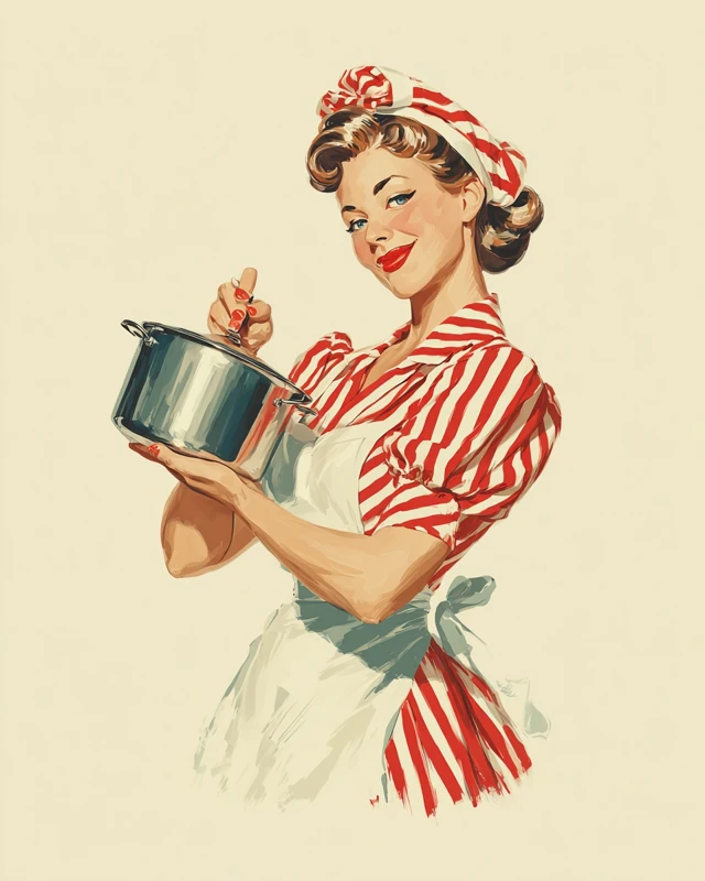 Vintage Housewife Illustration 1950s Pop Americana Art
