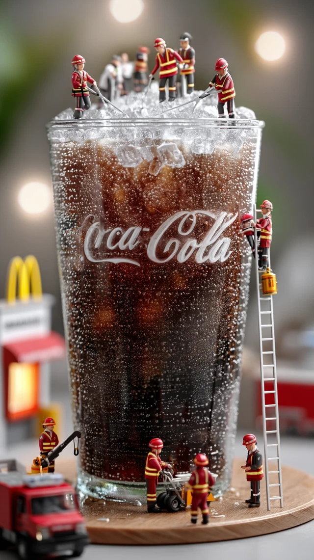 Tiny Firefighters Fight Soda in a Giant Coca-Cola Cup