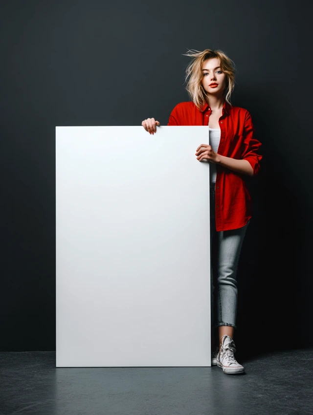 Woman with Poster Blank Space For Your Design