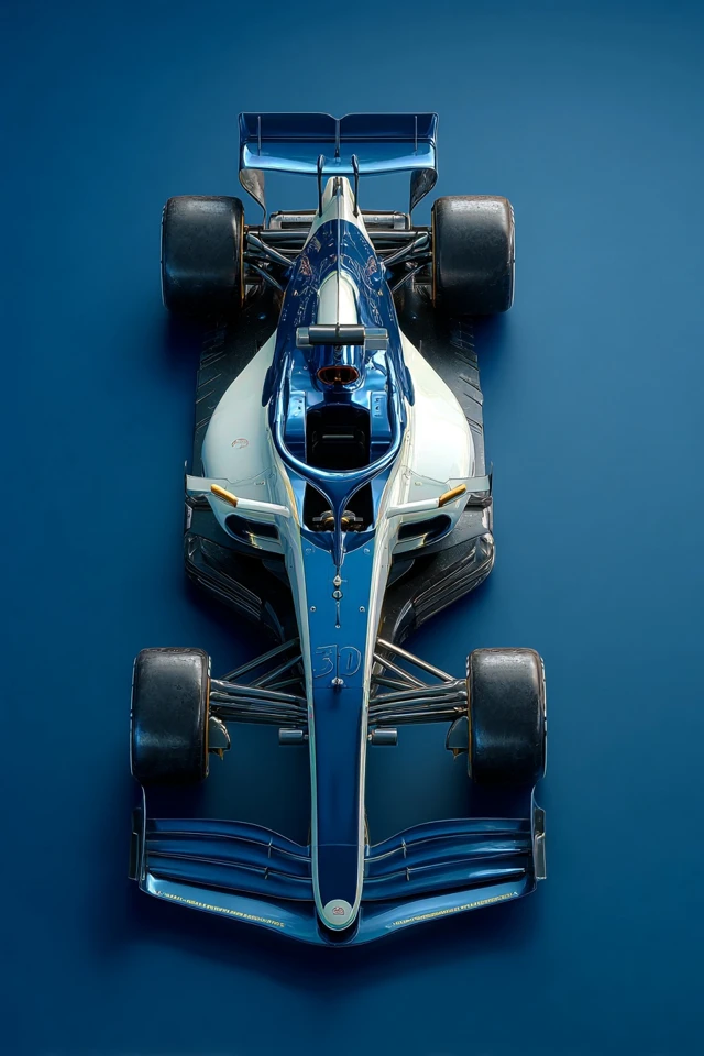 Formula 1 Car Aerial Shot Blue White Design