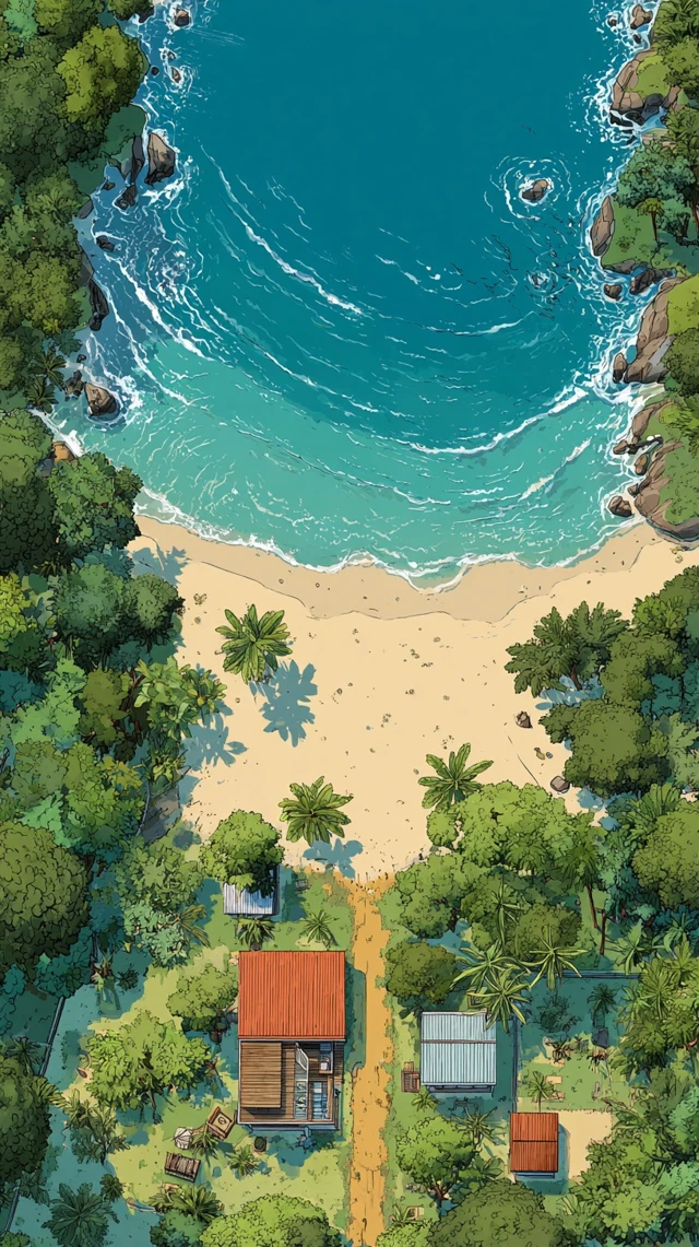 Beachfront Homes and Beach Illustration in Daylight