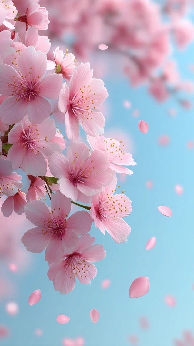 Cherry Blossoms Mobile Wallpaper - Pink Flowers and Blue Sky