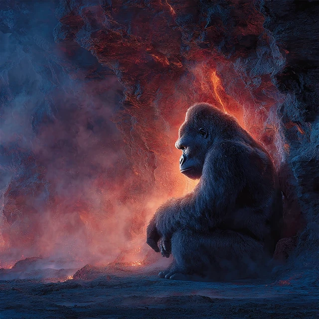Gorilla Facing Lava Dramatic Illustration