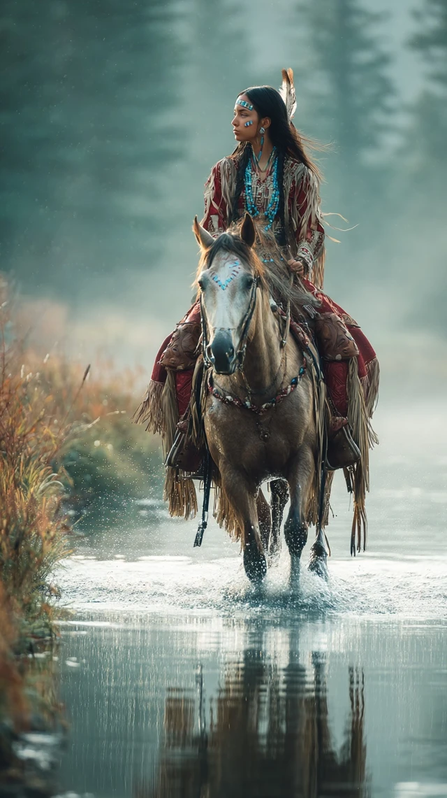 Native American Warrior Woman on Horseback