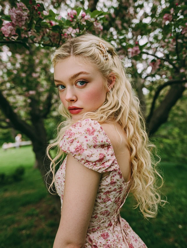 Blonde Model in Spring Park Floral Portrait