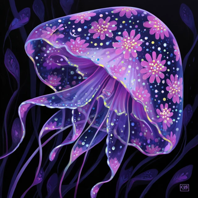Beautiful Painted Jellyfish with Floral Details