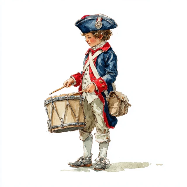 Revolutionary War Drummer Boy Watercolor Illustration
