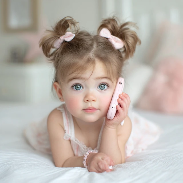 Cute Baby Girl Portrait On Phone