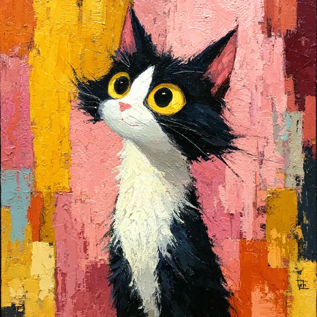 Cute Cat Oil Painting Abstract Art
