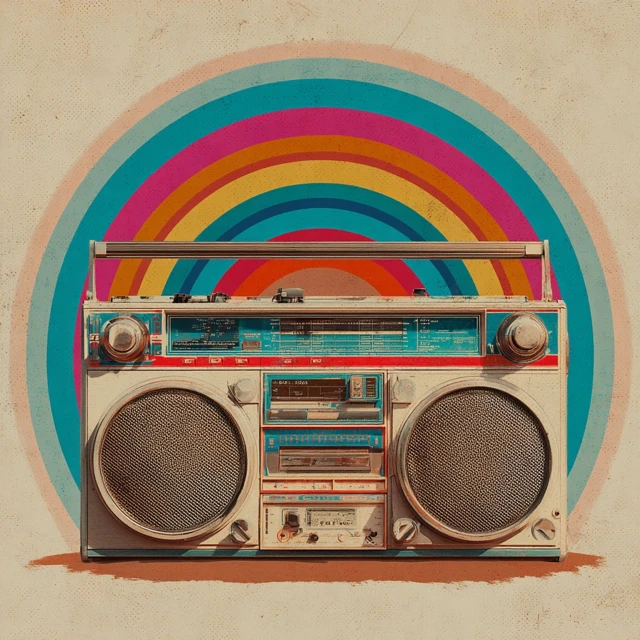 Retro Boombox Art with Sound Waves