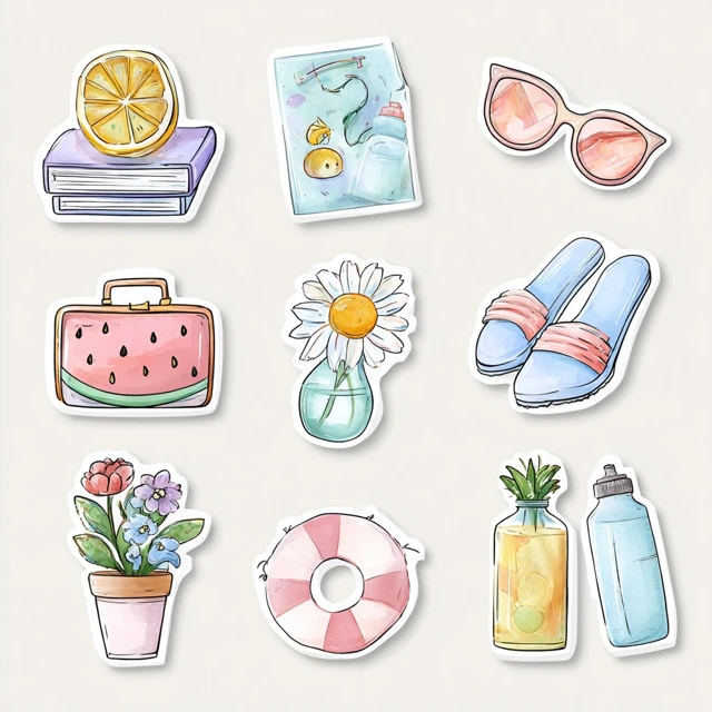 Cute Watercolor Summer Accessories Sticker Set