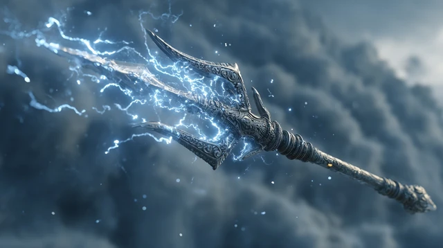 Glowing Trident Electric Energy Epic Mythology