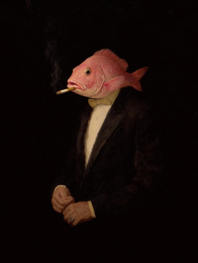 Elegant Oil Painting Pink Fish Smoking