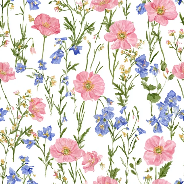 Watercolor Wildflower Pattern Beatrix Potter Style