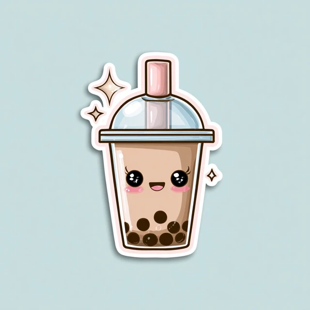 Cute Bubble Tea Mascot Kawaii Style Vector Sticker