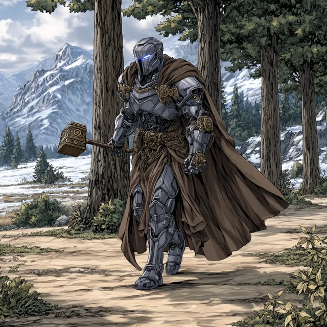 Photorealistic Warforged Knight with Mace and Thunder Gauntlets