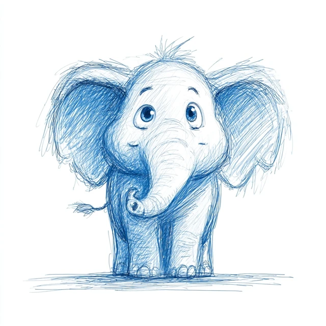 Cute Elephant Max Pencil Sketch Illustration