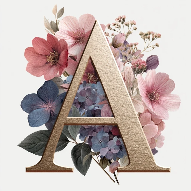 Floral Letter A Gold Watercolor Illustration