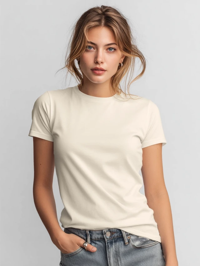 Cream T-Shirt for Women - Blank Tee - White Background