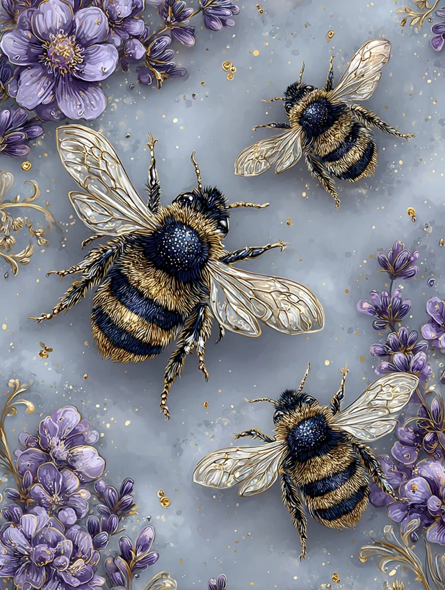 Honeybee and Lavender Pattern Art
