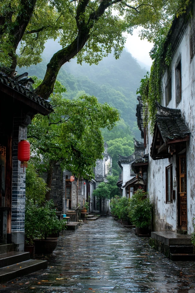 Chinese Alley After Rain Serene Landscape