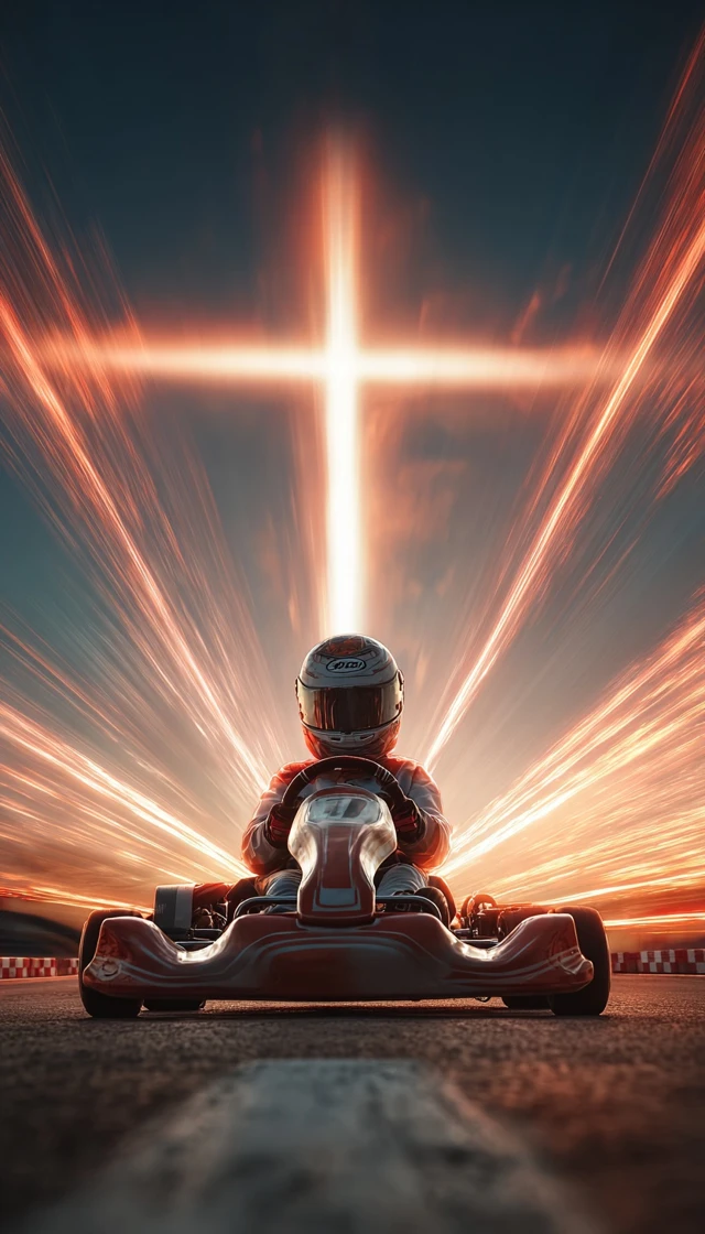 Go Kart Racer Under the Light Cross