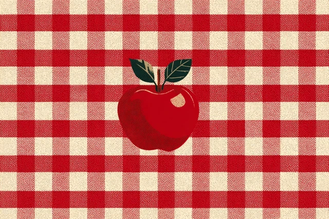 Retro Apple Design with Gingham Pattern Vintage Style