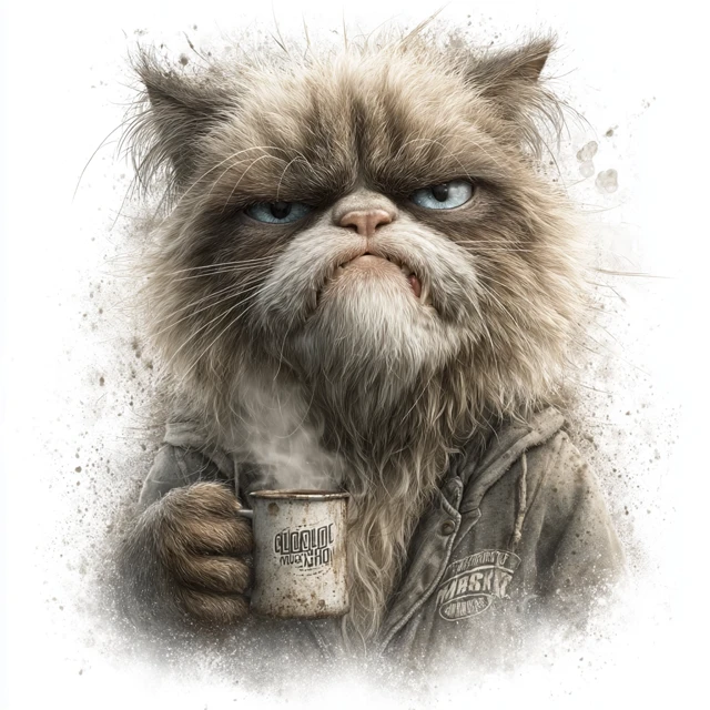 Grumpy Cat with Coffee Mug T-Shirt Design
