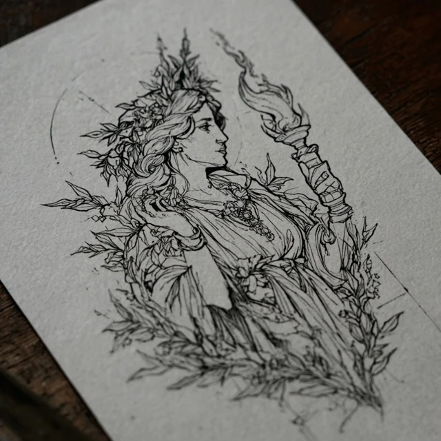 Hecate Tattoo Design Greek Goddess Line Art