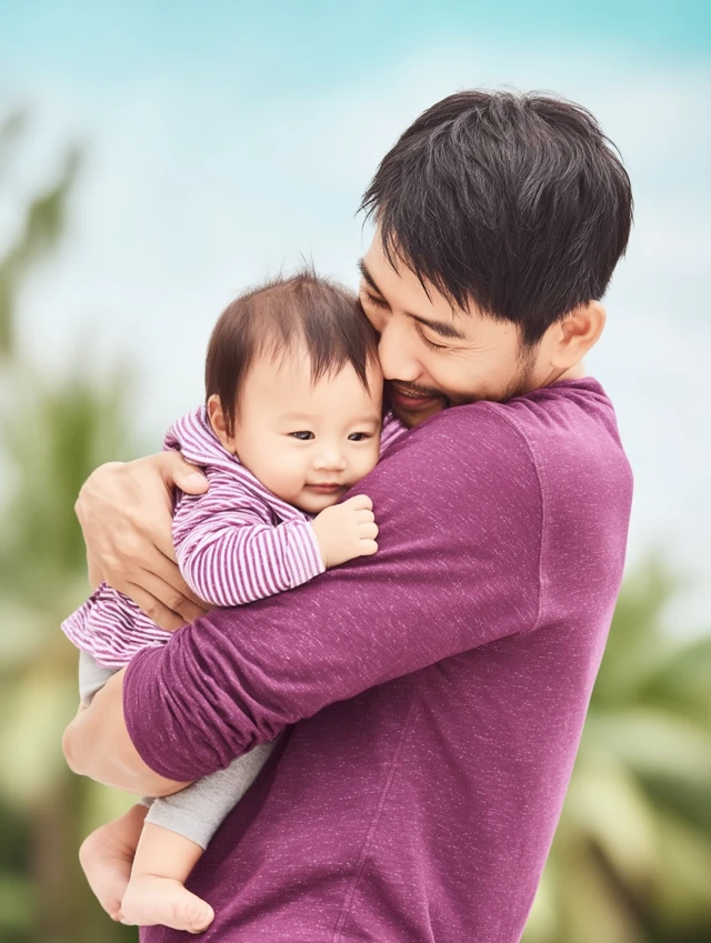 Asian Father Holding Baby Girl Lifestyle Photo
