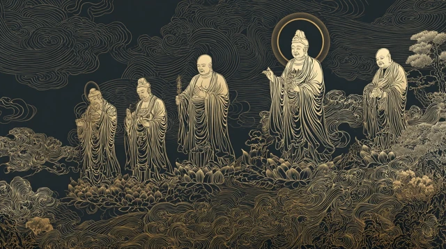 Chinese Daoist Scholar Art Golden Line Style