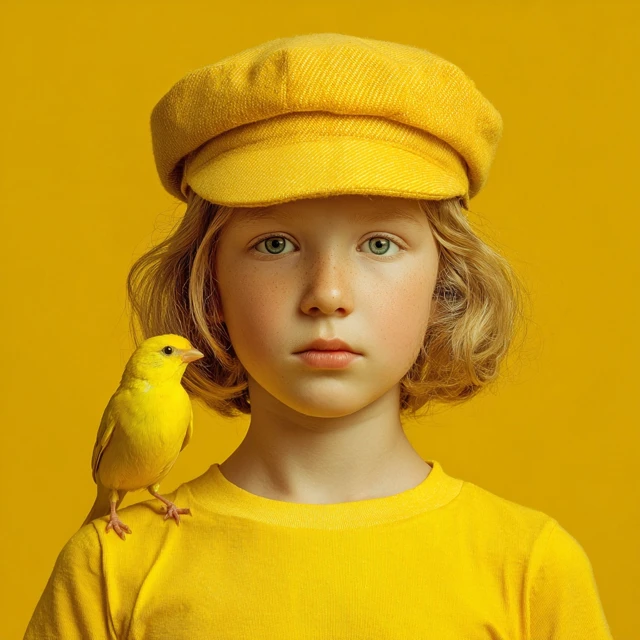 Girl with Bird Portrait in Yellow