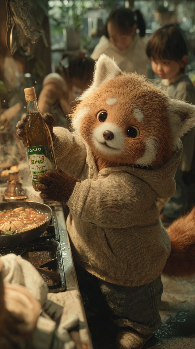 Cute Fox Cooking Indian Food in Anime Style