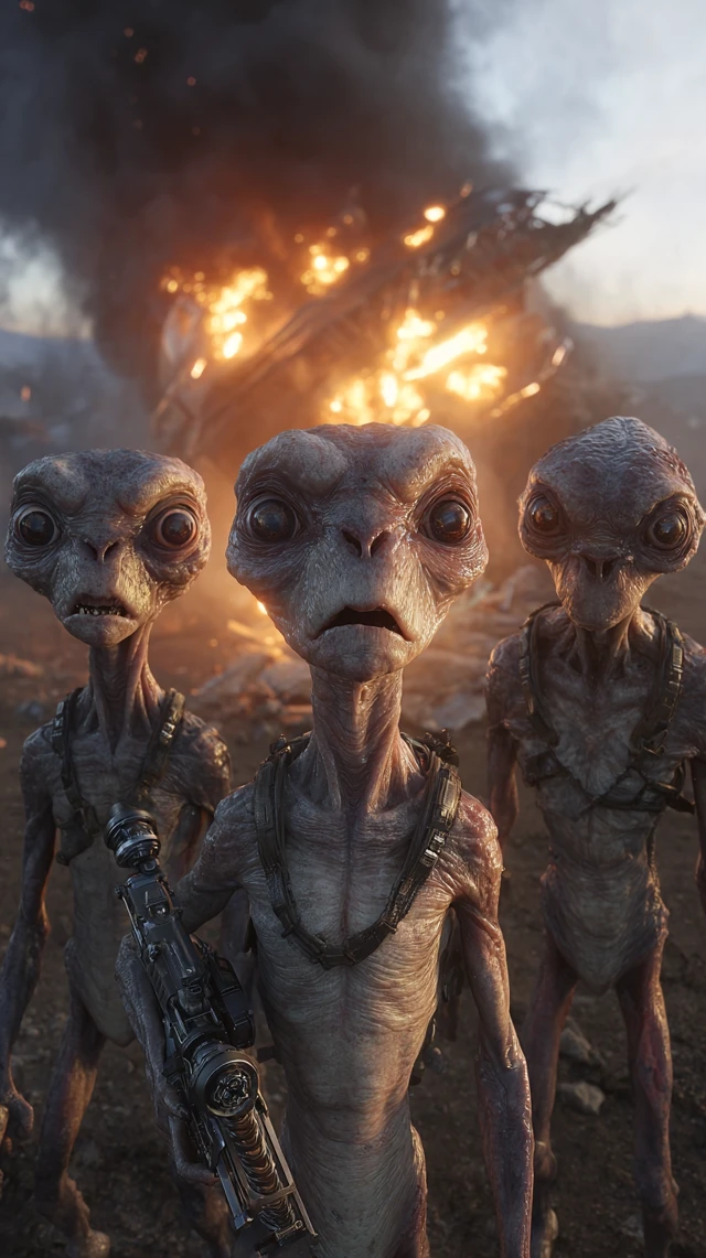 Alien Crash Landing Photo Realistic Sci Fi Art
