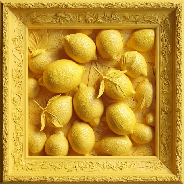 Yellow Lemons in Relief Carving Art
