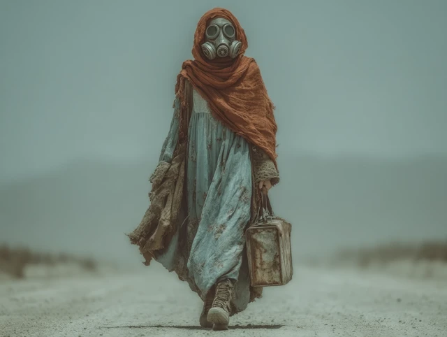 Post-Apocalyptic Traveler in Radioactive Desert