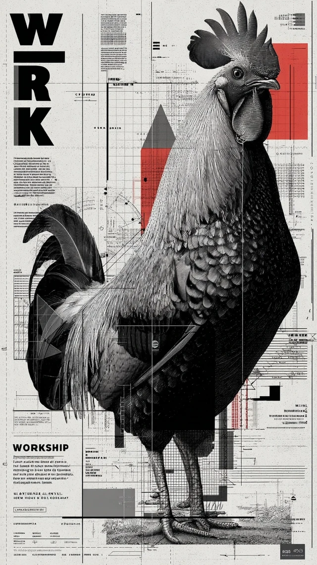 Bauhaus Rooster Poster Design for Printmaking Workshop